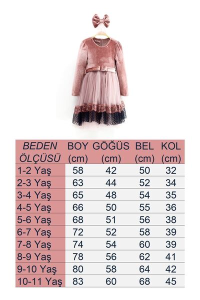 Asortik Kids Kız Çocuk Kadife Kumaş Tül Detaylı Diz Boyu Tokalı Elbise