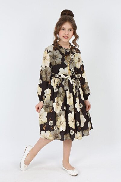 Asortix Țesătură din șifon pentru fete, cu centură în talie, lungime ceai, cu...