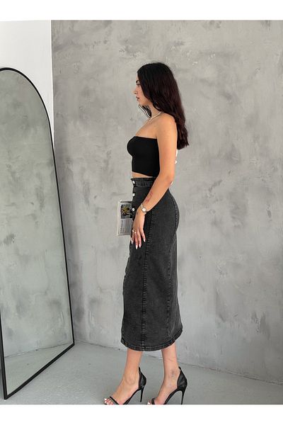 OXEDCO Fustă Grey Lycra maxi Denim - Femei, Nasturi