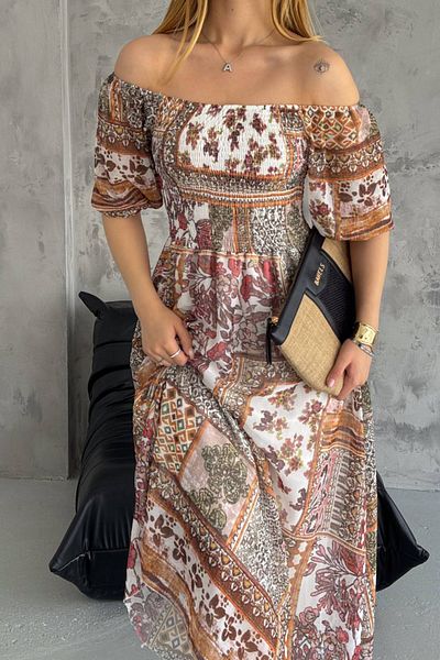 Neşeli Butik NBQ002 - Γυναικείο καλοκαιρινό φόρεμα βισκόζης με τετράγωνο γιακά