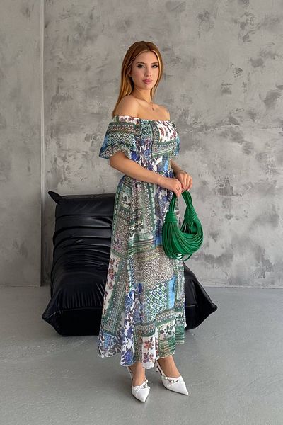 Neşeli Butik NBQ002 - Rochie de vară din viscoză pentru femei cu imprimeu cu gât pătrat
