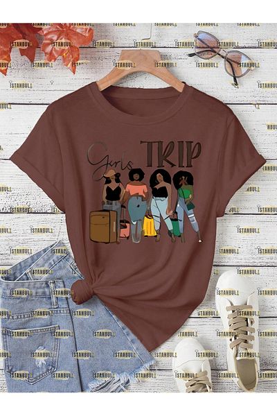 aynewmoda Тениска с овърсайз принт - Trip Girls