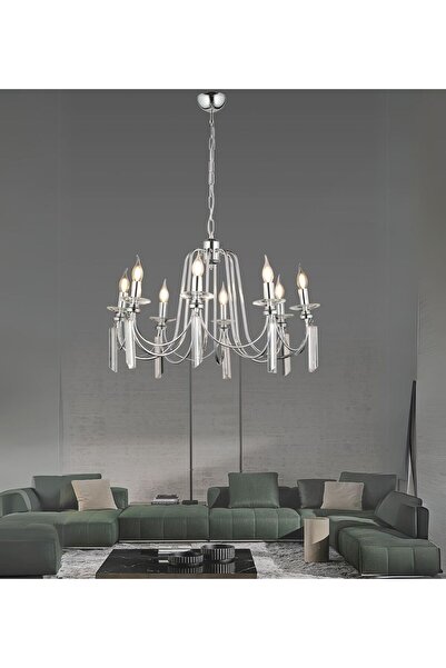 RONİSU AYDINLATMA Kontes 8'Li Klasik Salon Oturma Odası Avize Rustik Kristal ...