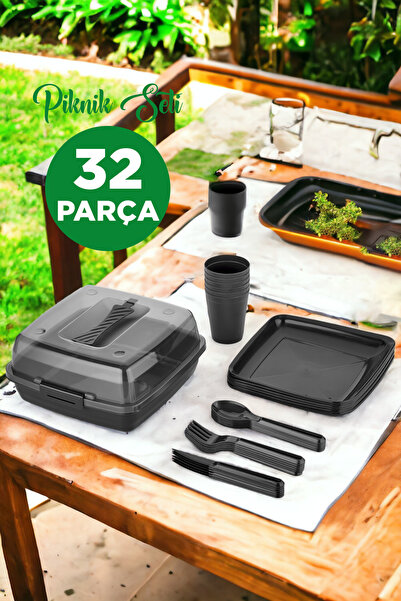 Arsimo 32 Parça Kare Piknik Seti | Piknik Tabak Çatal Kaşık Bıçak Bardak ve S...