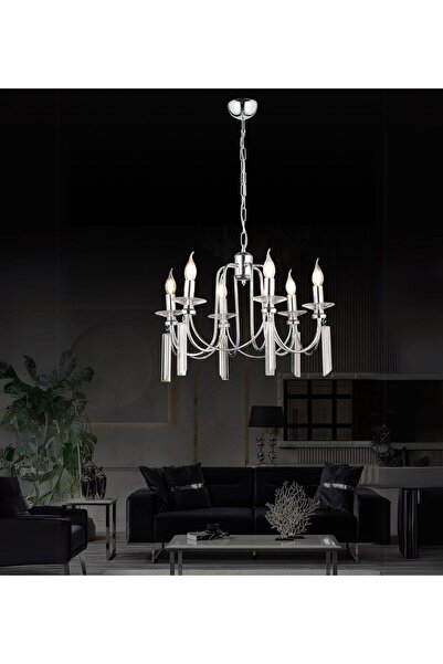 RONİSU AYDINLATMA Kontes 6'lı Klasik Salon Oturma Odası Avize Rustik Kristal ...