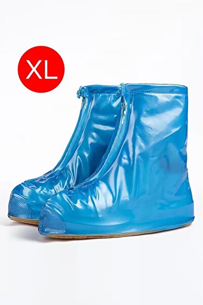 MUJGAN Silikon Yağmur Koruyucu Ayakkabı Kılıfı Kaymaz Su Kir Geçirmez Mavi XL
