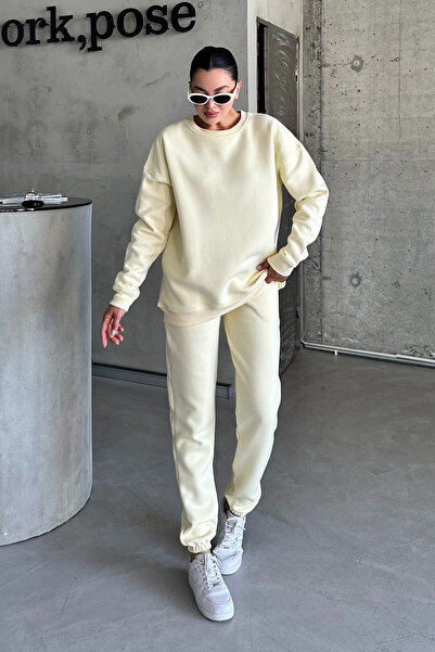 MODAGEN Sárga uniszex oversize tréningruha szett - legény nyakú