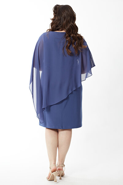 Moda Alba Πλεκτό κοντό βραδινό φόρεμα σιφόν με πέτρινη λεπτομέρεια