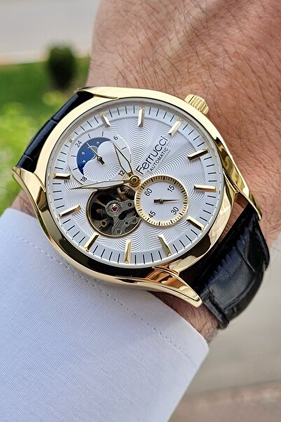 Ferrucci Kasası Sarı Kordonu Siyah Renk 24 Ay Garantili Otomatik Erkek Kol Saati