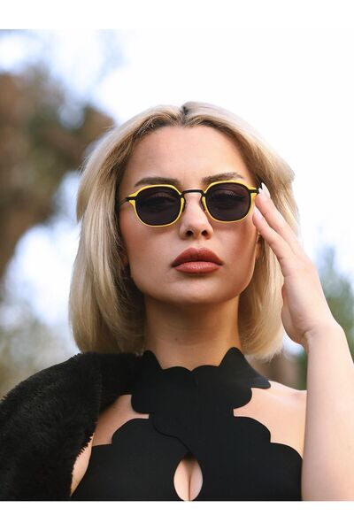 Angel Eyes Square Design Yellow Frame Black Glass Women's Sunglasses