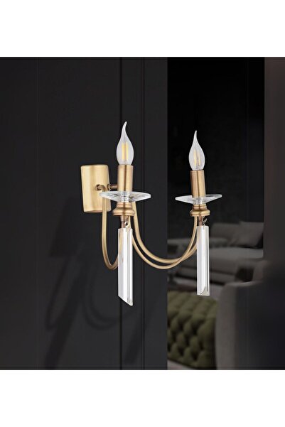 RONİSU AYDINLATMA Kontes 2'Li Aplik Rustik Kristal Taşlı  Duvar Aydınlatma