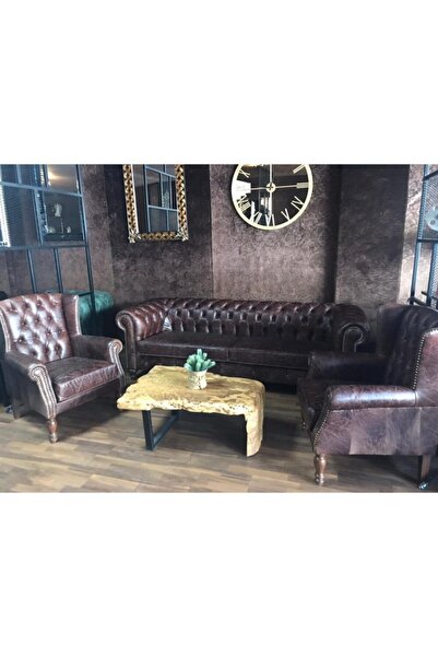 3A Mobilya Oldway Hakiki Deri Chesterfield Takımı