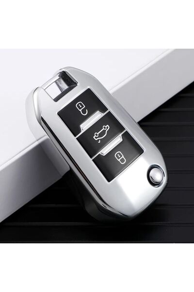 YıldızTuning Husă pentru chei Peugeot 3008 Sustalı, lucioasă, culoare argintie