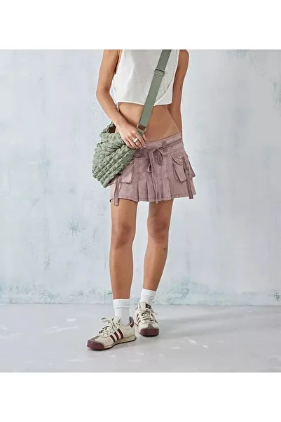 september island Pink Utility Cargo Mini Kilt Skirt