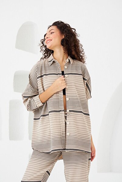 Orfeo Negro Πουκάμισο Oversize κομμένο με οριζόντια μοτίβο ρίγες