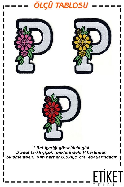 FANTASTIC ARMA Set de armă țesută care se lipește cu litera P - Model de litere cu flori de plasture (3 bucăți)