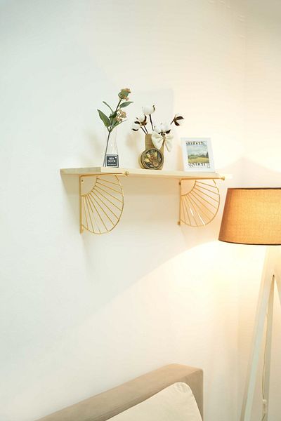 mba decor metal bending art Nature Aura Solid Natural Wood Gold Plated Wall Shelf Bookcase Organizer Large Size 80X20