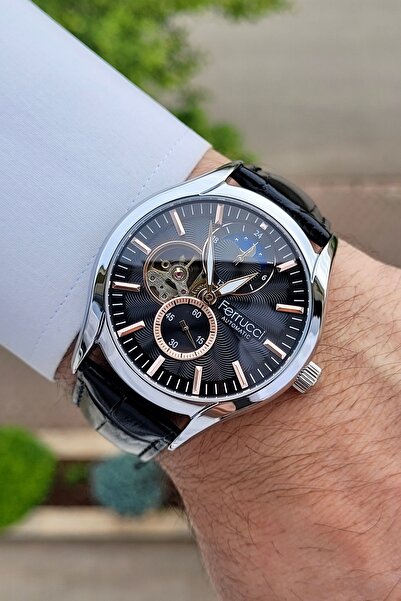 Ferrucci Kasası Gümüş Kordonu Siyah Renk 24 Ay Garantili Otomatik Erkek Kol Saati