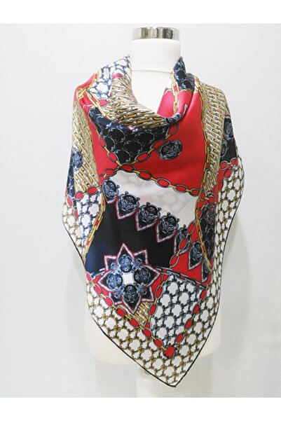 VİZYON Kadın Lacivert Kırmızı Ipek Eşarp