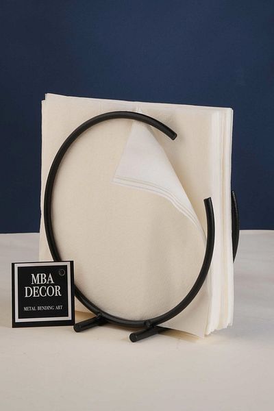 mba decor metal bending art Модел Full Moon, черен държач за салфетки, декорация за кухненска маса от неръждаема стомана, изцяло желязна, луксозен, 15 см