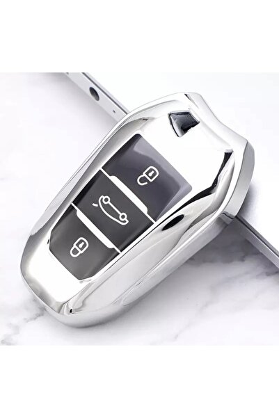 YıldızTuning Peugeot 508 Sustasız Parlak Anahtar Kılıfı Gümüş Renk