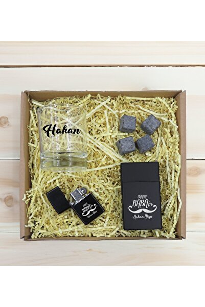 Bk Gift Kişiye Özel İsimli Baba Temalı Viski Kadehi&Viski Taşı&Çakmak&Sigara ...
