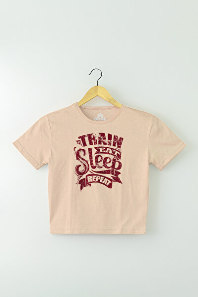 so cool Bež Skraćeni kroj T-shirt - Jedite, spavajte, trenirajte Štampano Žen...
