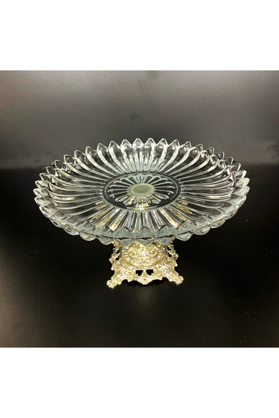 Elta Collection Papatya Gümüş Metal Döküm Ayaklı Sunumluk Kurabiyelik Pasta Sunum