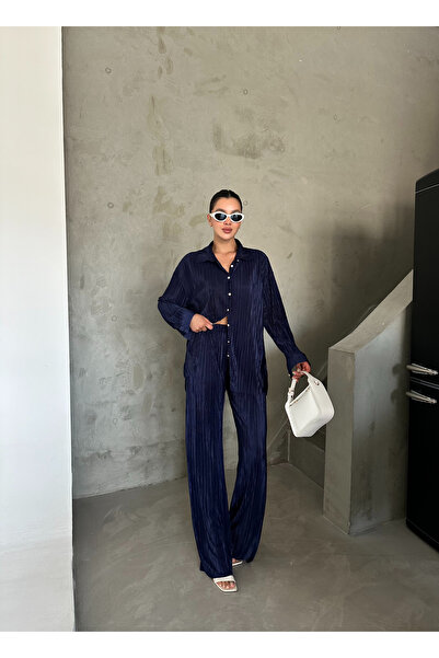 Laluvia Sötétkék redős gombos 2db-os készlet