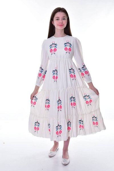 Asortik Kids Girl - Cotton Linen Hijab Dress, Long Length