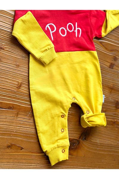 TiniMiny Kİds Baby Rompers - POOH Printed with Eared Hat Detail