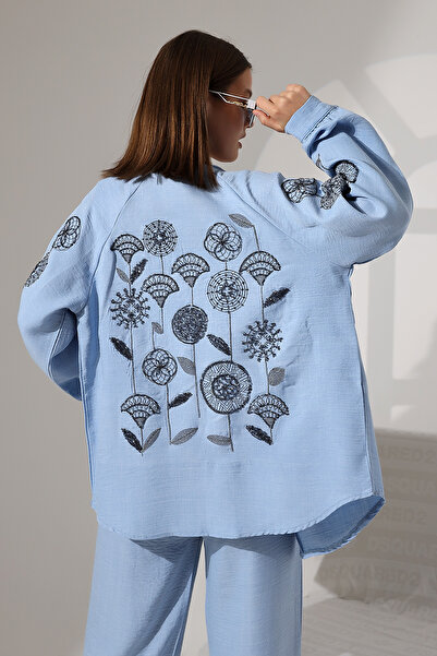 Miss Allos طقم كيمونو وقفطان صيفي نسائي مطرز بالترتر