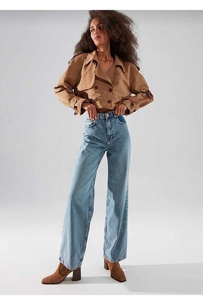 Trn JNS Παντελόνι Chester Denim Palazzo - Mid Blue, Snow Wash Lycra, Super High Waist, Loose Leg