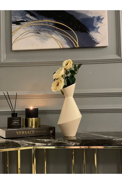 AstreHome Beige Ceramic Vase - Modern Abstract Design