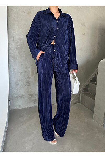 Laluvia Sötétkék redős gombos 2db-os készlet