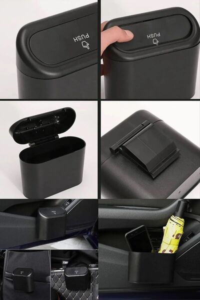 cabbaroğlu ticaret Portable Trash Can with Lid - Compatible Car Interior and Office Type