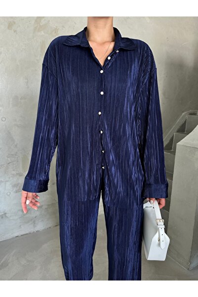 Laluvia Sötétkék redős gombos 2db-os készlet