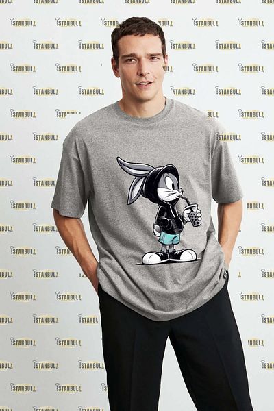 aynewmoda Oversize Rabbit Printed T-Shirt