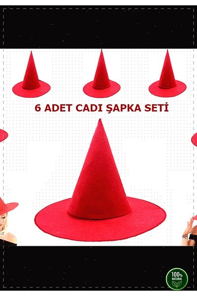 OMZ Red Felt Witch Hat - 6 Pieces, Adult Kids and Girls Boys Toy Montessori