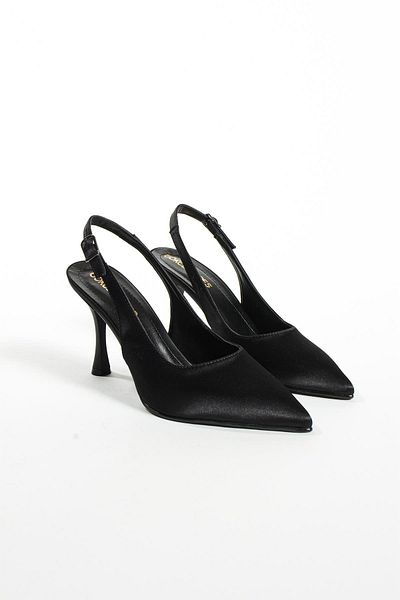 Gökçe Shoes Satin Women's Heeled Shoes - Hillary Black with Elastic Back