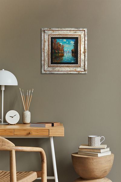Pinecone Claude Monet Φθινοπωρινός πίνακας τοίχου με πέτρα με κορνίζα Διακόσμηση τοίχου
