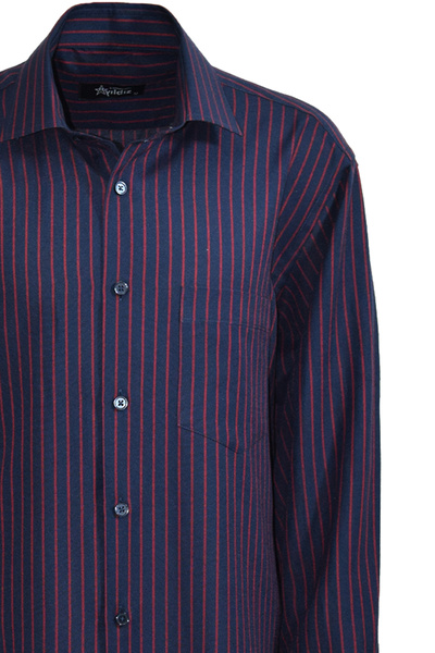 YILDIZ GÖMLEK Lacivert Üzeri Bordo Çizgili Tek Cepli Düğmesiz Yaka Uzun Kollu...