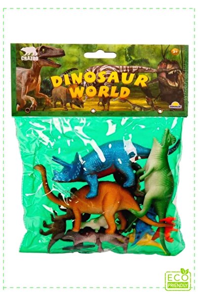 OMZ Dinozorların Dünyası Poşetli Hayvan Oyun Seti Orta Boy Kız Erkek Cocuk Eg...