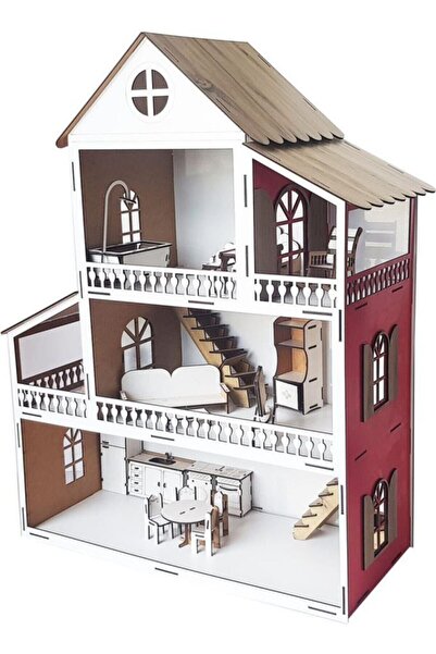 DAVİDACOM لعبة بيت الدمى للأطفال باللون الأحمر، منزل مونتيسوري