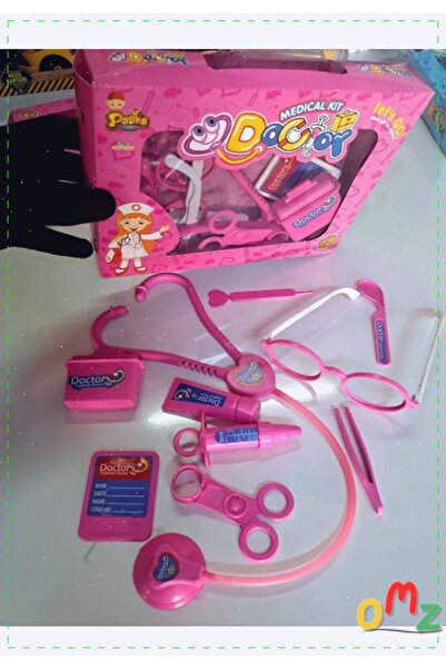OMZ Çantalı Oyuncak Doktor Seti Tedavi Ekipmanı 11 Parça gözlük Steteskop Kar...