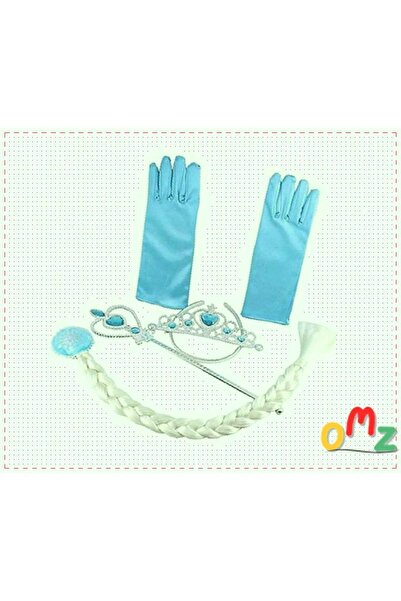 OMZ Frozen Elsa Karlar Ülkesi 4 Parça Örgü Saç Taç Asa Ve Eldiven Seti Kız Cocuk Erkek Cocuk Oyuncak Eg