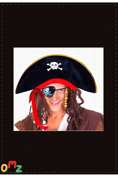OMZ Men's Toy - Adult Boy, Velvet Captain Jack Sparrow Pirate Hat and Plastic Pirate Eye Mask