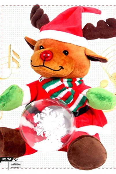 OMZ Yılbaşı Kar Küreli Pilli Peluş Ren Geyiği Kız Erkek Cocuk Egitici Montess...