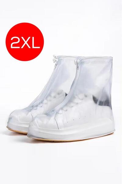 MUJGAN Silikon Yağmur Koruyucu Ayakkabı Kılıfı Kaymaz Su Kir Geçirmez Beyaz 2XL