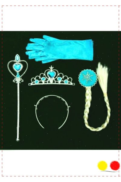 OMZ Frozen Elsa 4-Piece Set: Braided Hair, Crown, Wand, and Gloves (Girls' and Boys' Toy)